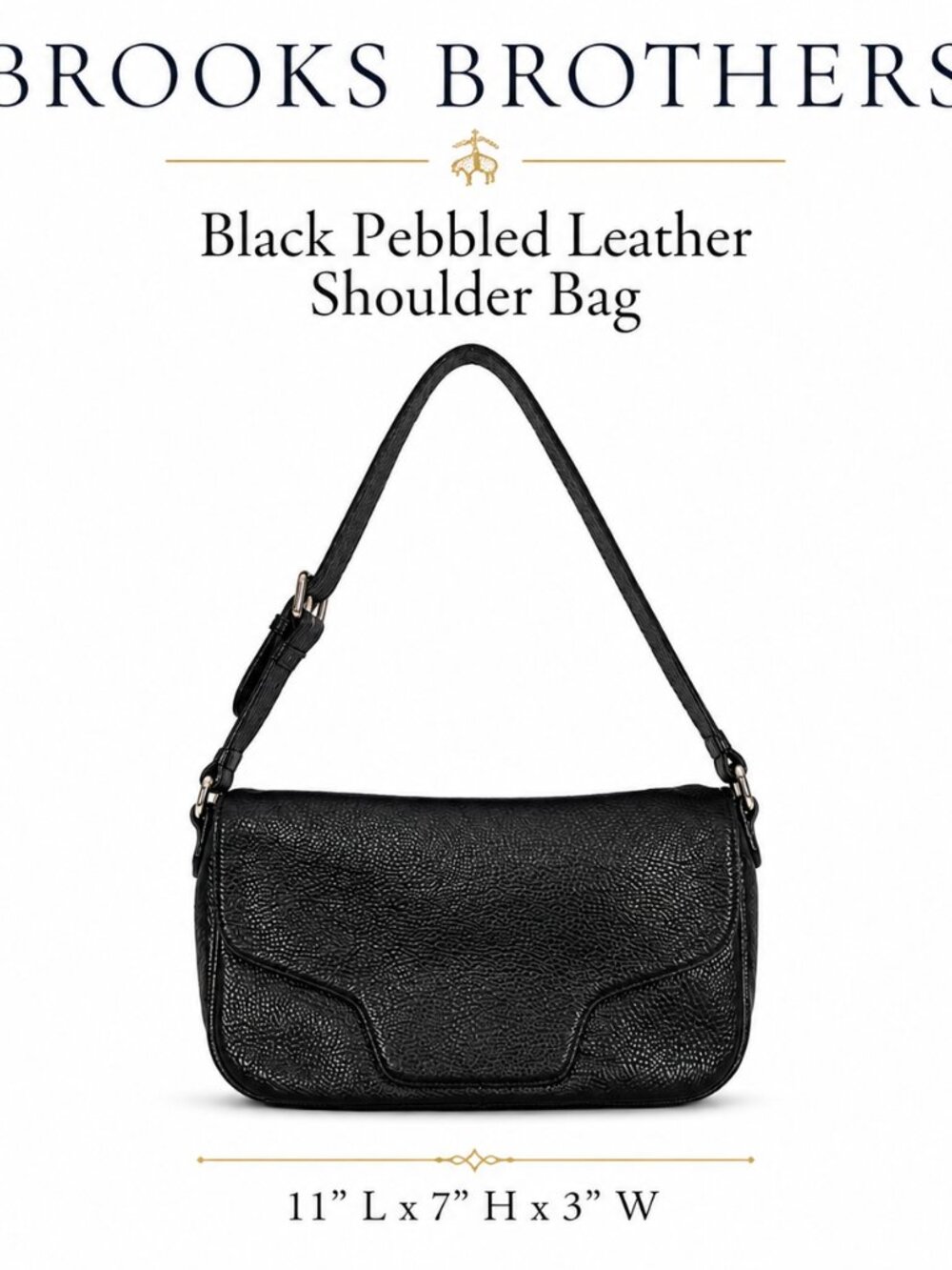 Brooks Brothers Black Pebbled Leather Shoulder Bag Flap Purse Minimalist